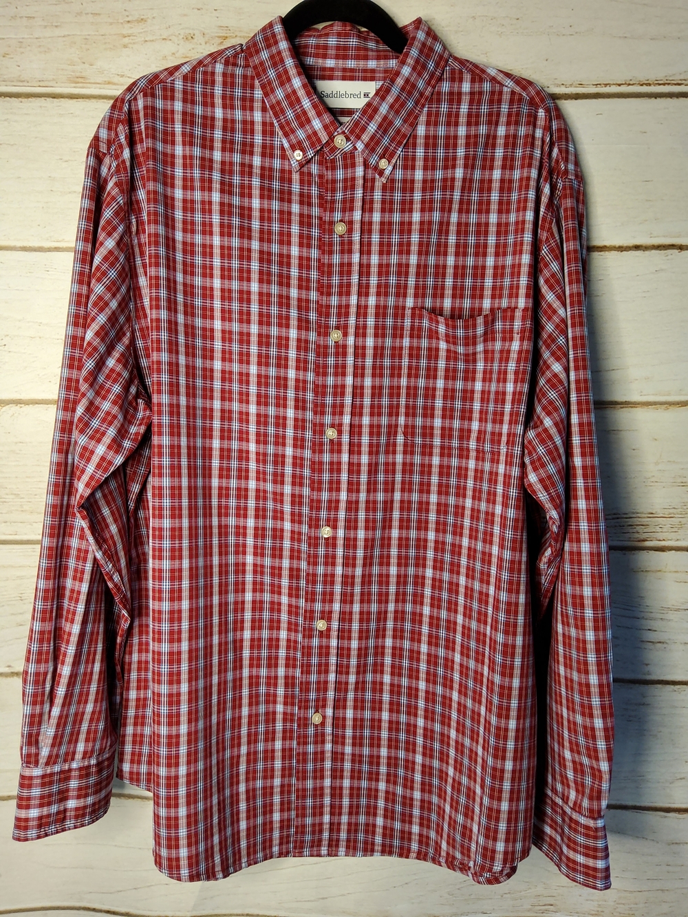 Saddlebred Red and White Plaid Button-Down Shirt - Men